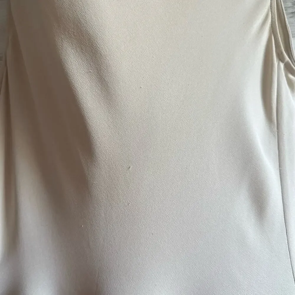 Escada‎ Classic Silk Tweed Shift Midi Dress Side Slit Sz 8 Beige Grey